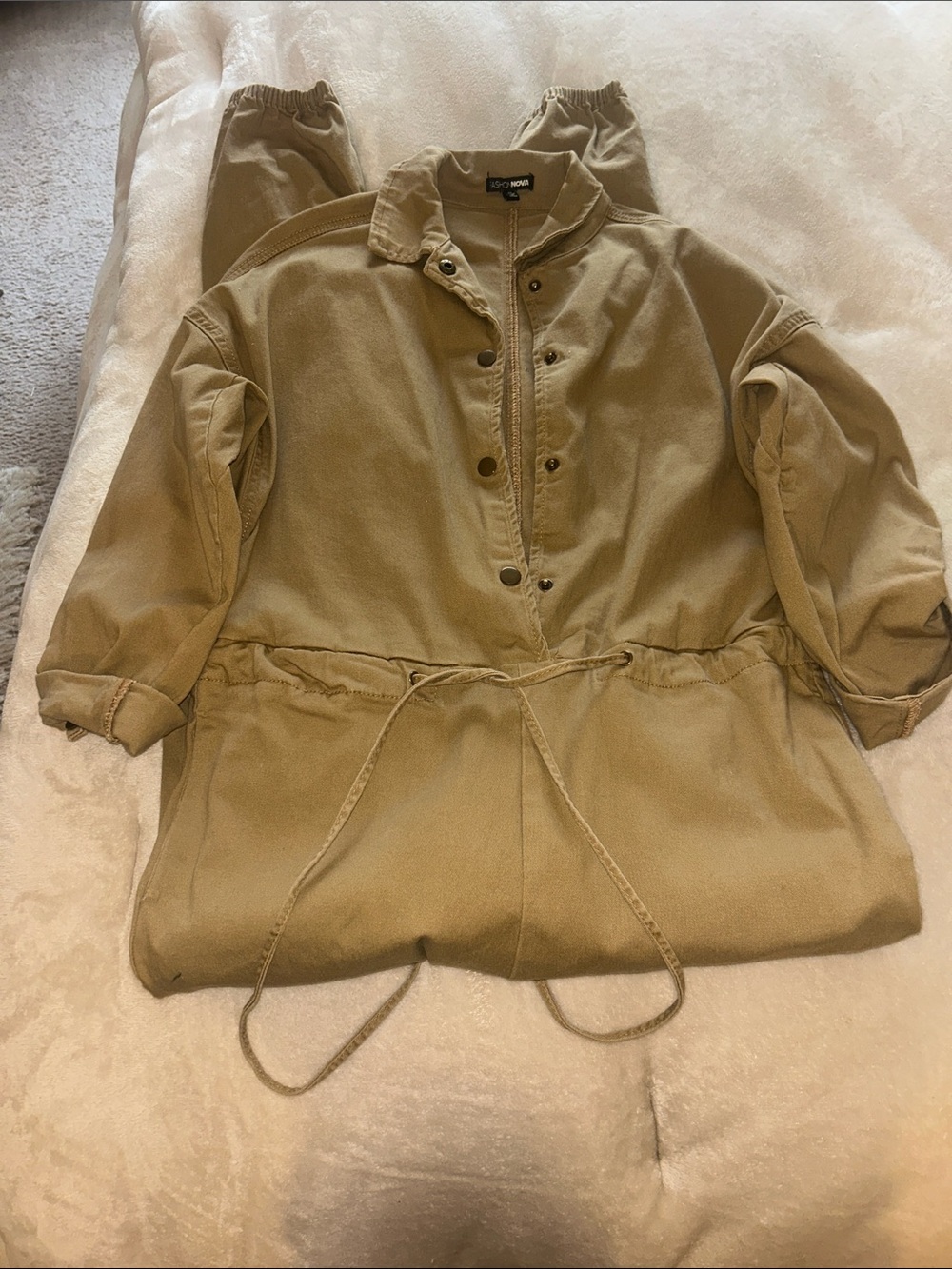 Fashion Nova Tan Drawstring Utility Jacket